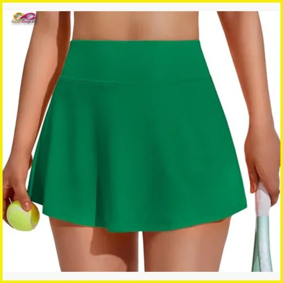 Pleated Athletic Skort with Built-in Shorts High Waist Lightweight Workout - Picture 2 of 7